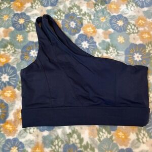Navy blue one shoulder padded sports bra women's 10/M